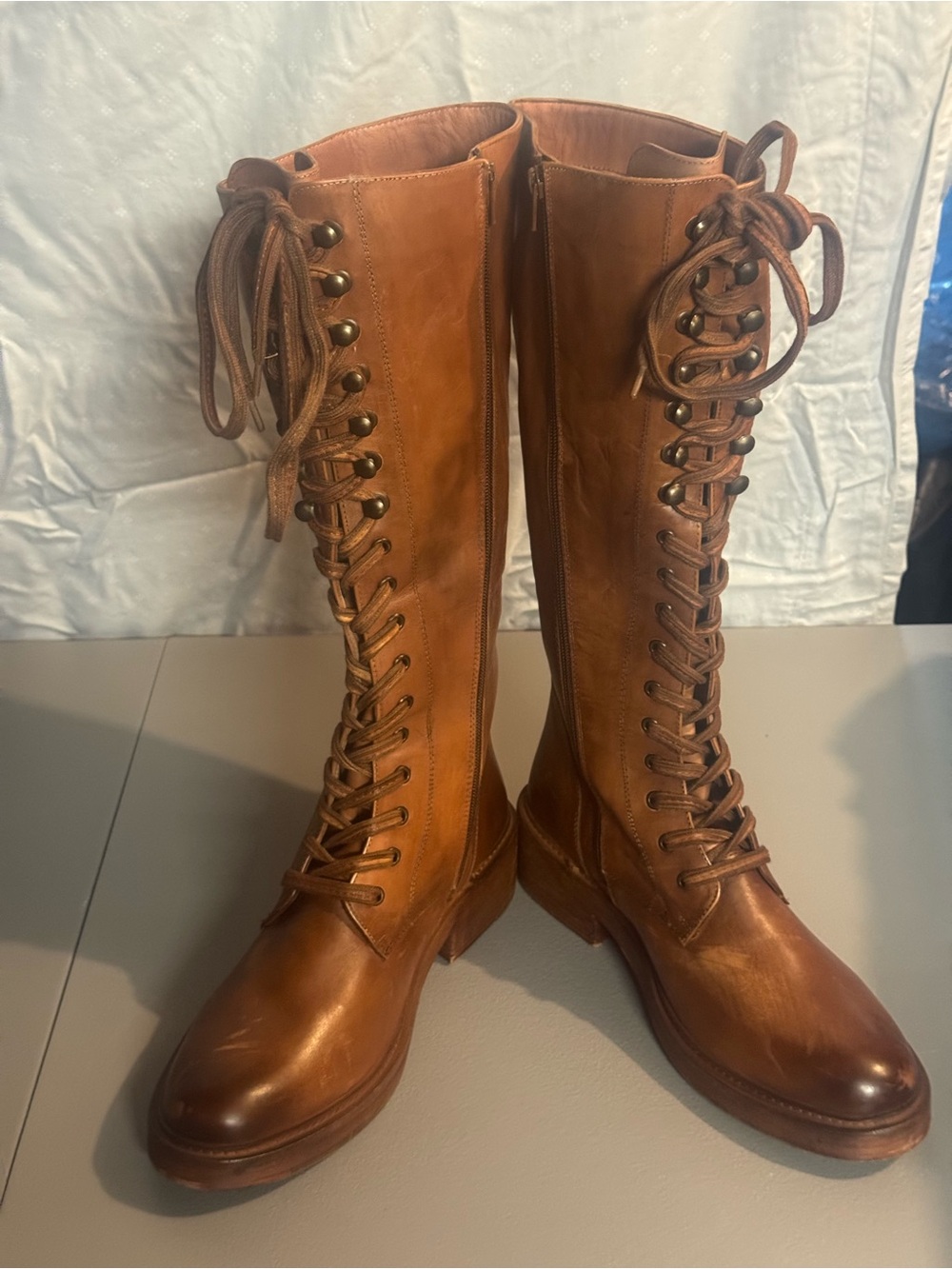Womens Vintage Foundry Co Sadelle Lace Up Tan Leather Tall Riding Boots Size 11